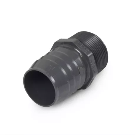 1-1/2″ Barbed Insert x 1-1/4″ Male NPT Threaded PVC Reducing Adapter, Sch 40, Gray