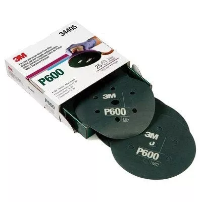 3M 34405 Hookit Flexible Dust Free Abrasive Disc, P600 Grit, Gray, 6 in Diameter, Medium Grade