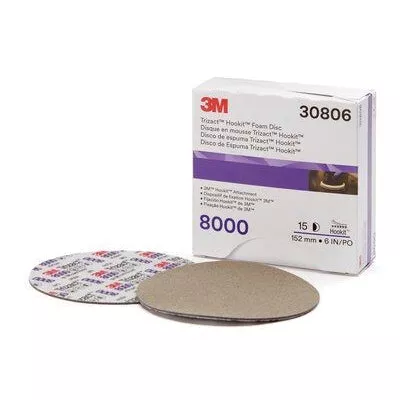 3M Trizact 30806 P8000 Grit Foam Abrasive Disc 6 in Gray Hookit Hook and Loop