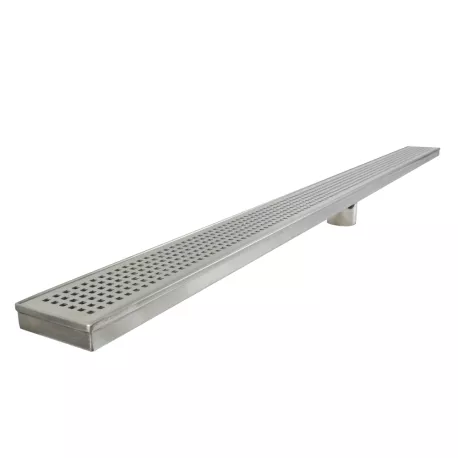 48″ long, StreamLine Stainless Steel Linear Shower Pan Drain w/ Square Holes Strainer, 2″ PVC Hub