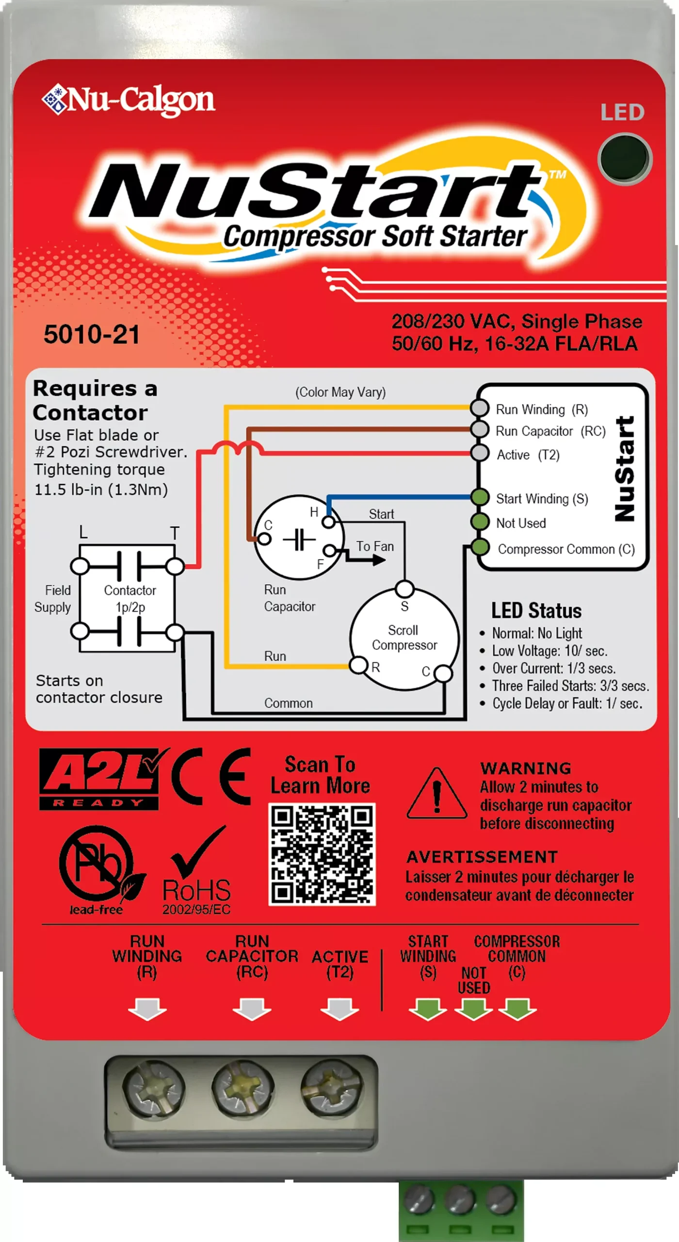 Nu-Calgon 5010-21 208-230 VAC, 50/60 Hz, Single Phase, 16-32 Amp RLA, NuStart Compressor Soft Starter