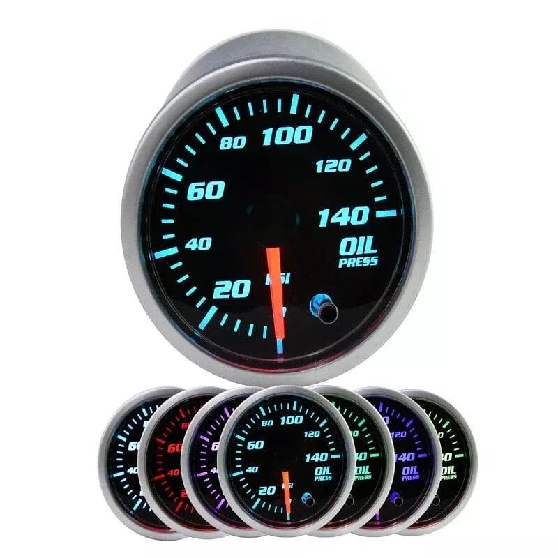 Oil Pressure Gauge 2" 52mm 7 Color LED 0-140 PSI Oil Press Meter High Speed