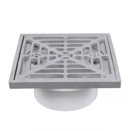 PVC Floor Drain w/ Square Matte Stainless Steel Strainer & Ring, 2″ Hub x 3″ Inside Fit