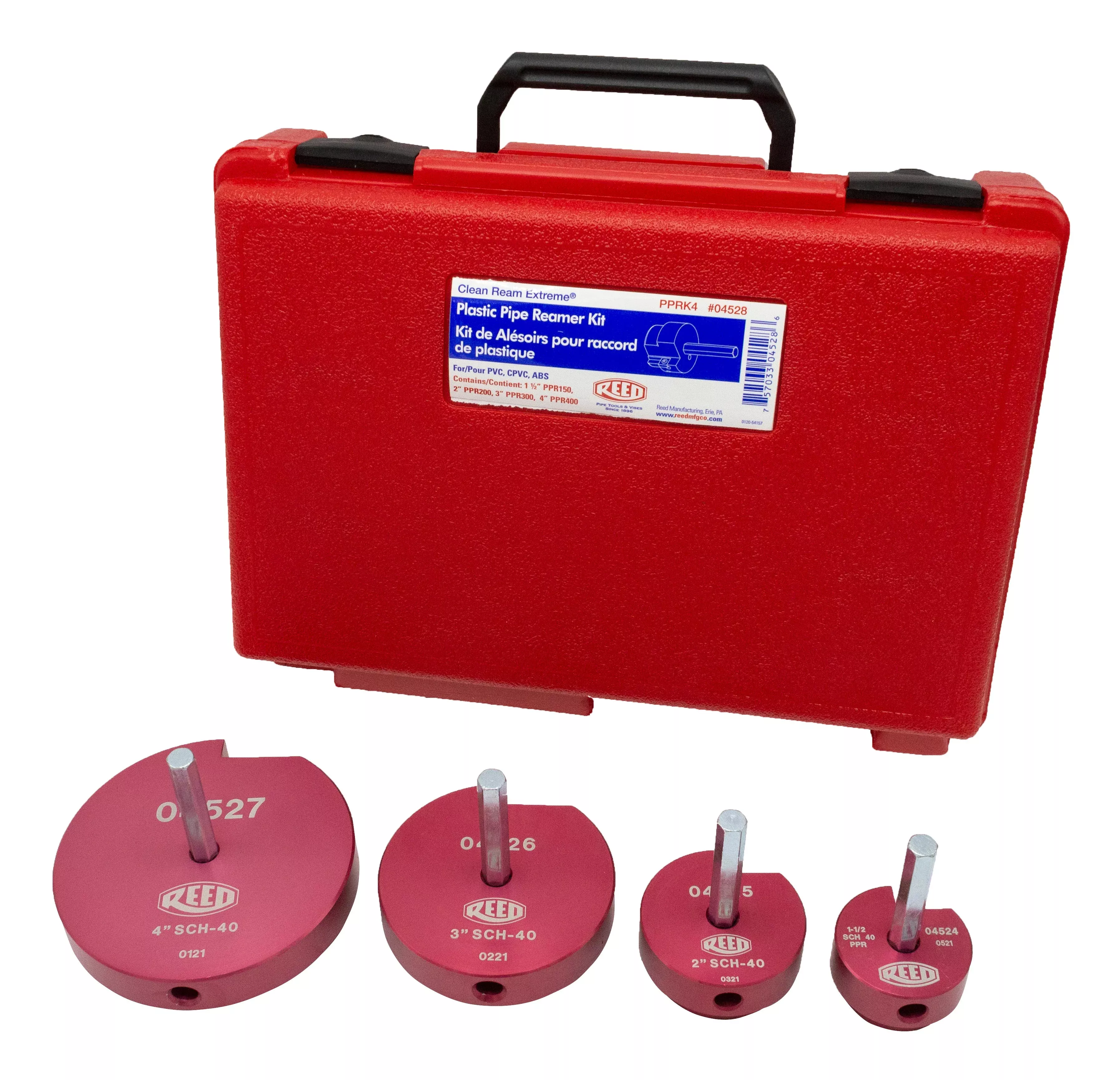 Reed Mfg PPRK4 Clean Ream Extreme Plastic Pipe Fitting Reamer, 4-Piece Kit w/ Case